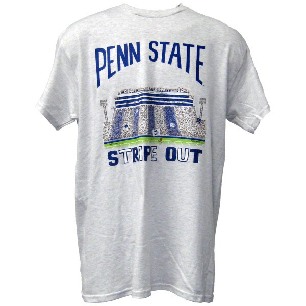 gray short sleeve t-shirt with Penn State Stripe Out stadium art